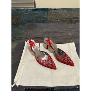 Rene Caovilla Crystaled Red Heels Size 39 Made In Italy